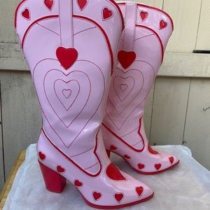 YRU Space Cowgirl Boots Pink Red Hearts 7